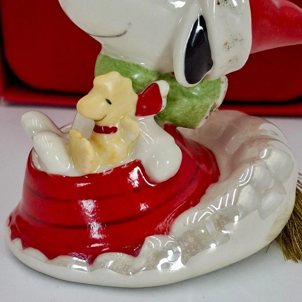 Lenox Peanuts Snoopy Woodstock Sledding Christmas Ornament 2014 3in #849918 Box